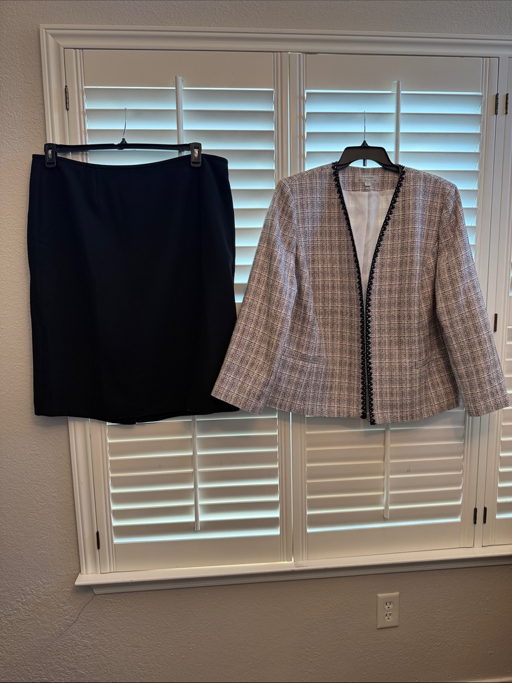 Tahari Black Pencil Skirt with Pink and Black Tweed Jacket Set